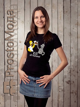 Женская футболка Бендер пьет с Гомером